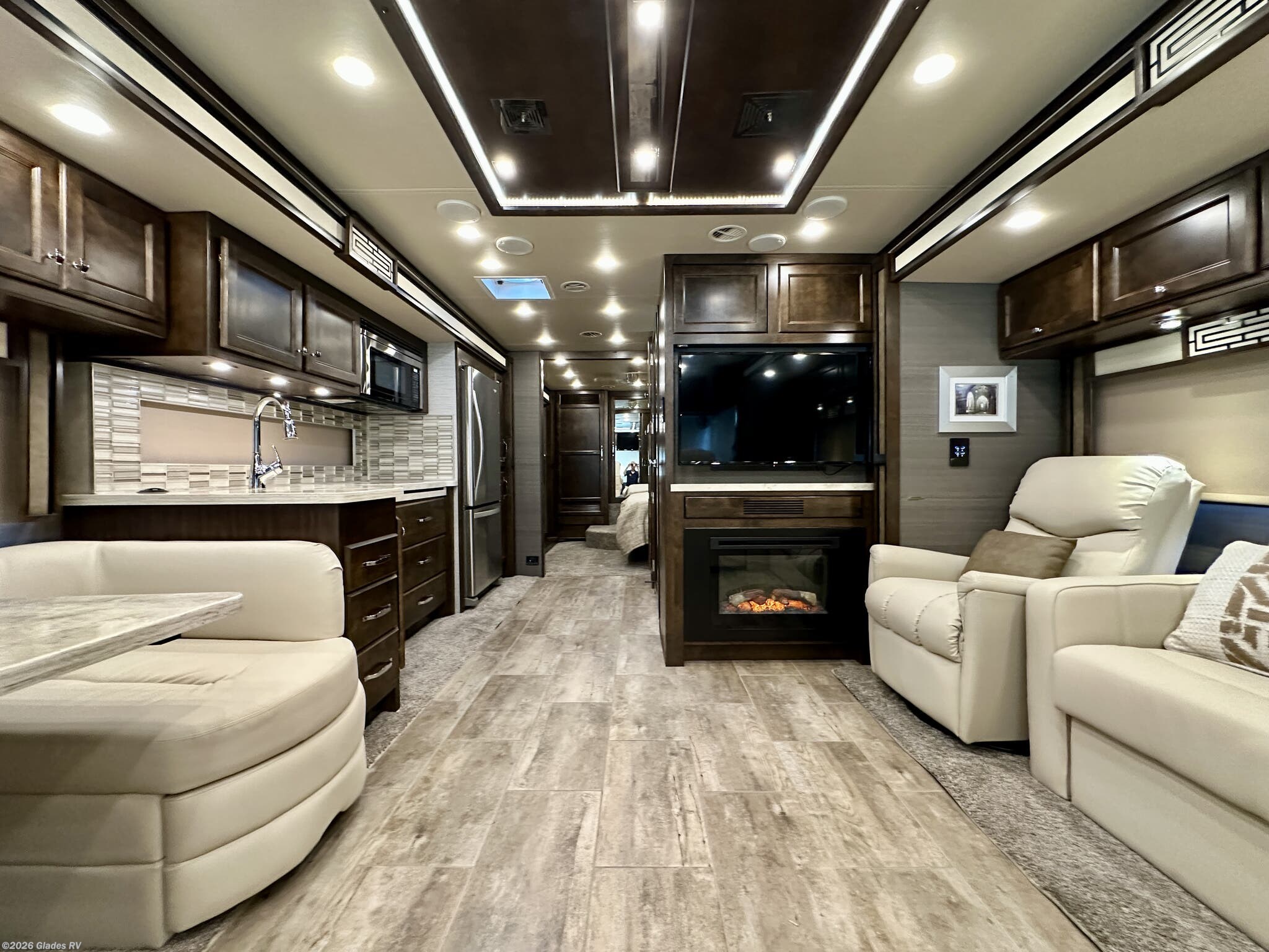 2020 Tiffin Allegro Red 33 AA - Used Diesel Pusher For Sale by Glades RV in Fort Myers, Florida features Fireplace, Side View Cameras, Keyless Entry, Backup Camera, Power Entrance Step
