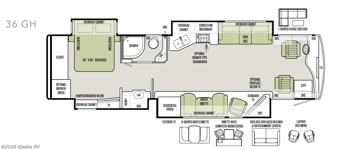 Floorplan of 2018 Tiffin Phaeton 36 GH
