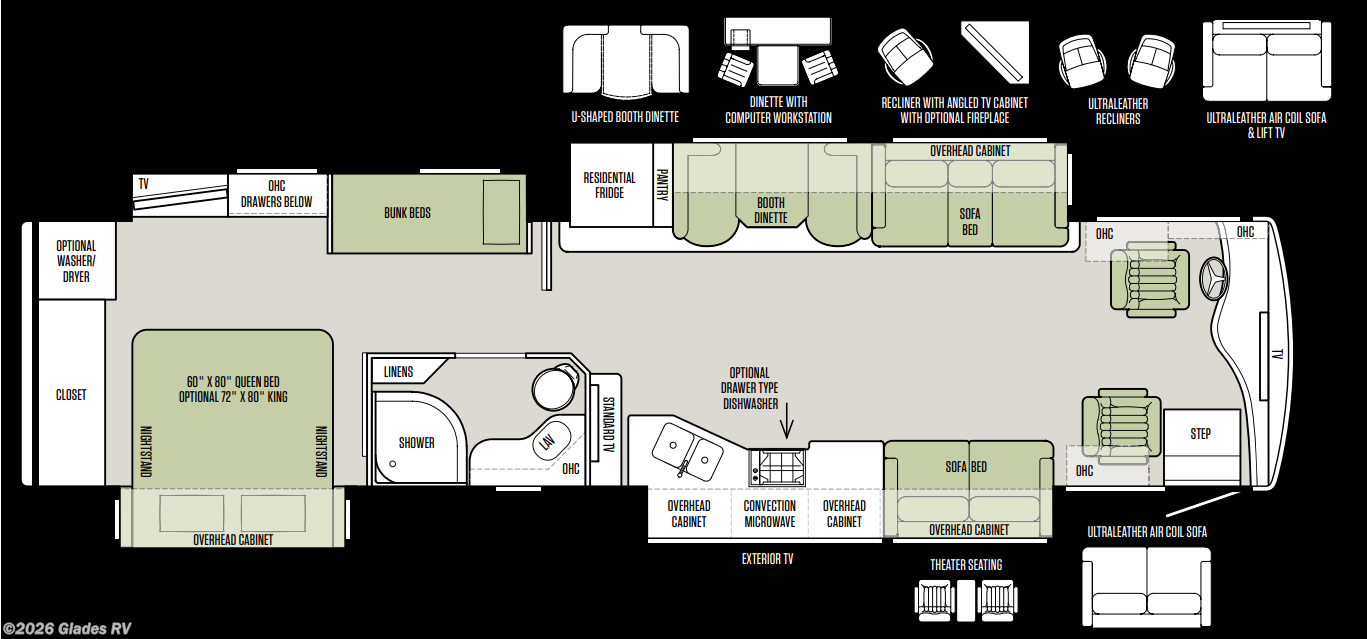 Floorplan of 2019 Tiffin Phaeton 40 QKH