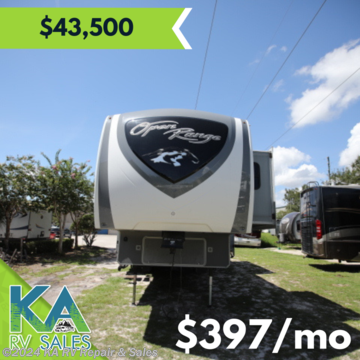 &lt;p&gt;&lt;span style=&quot;color: #0d0d0d; font-family: arial, helvetica, sans-serif; font-size: 15px; white-space: pre-wrap;&quot;&gt;This is a must see unit! Luxury fifth wheel with triple slides. Rear living layout. There is a dining table with two chairs and theater seating. A three burner range including overhead microwave oven, residential refrigerator, pantry, and an entertainment center, plus fireplace. Plenty of overhead storage and counter space. Dual access bathroom from the hallway or bedroom. Inside the bath you will find a shower with seat, drawers and cabinet storage, toilet, a vanity with sink and an overhead medicine cabinet. The bedroom features a king size bed, dresser, large wardrobe with sliding mirrors, there is also a washer and dryer prepped closet. &lt;/span&gt;&lt;/p&gt;
&lt;p&gt;&lt;span style=&quot;font-family: arial, helvetica, sans-serif; font-size: 16px;&quot;&gt;&lt;span style=&quot;color: #0d0d0d; white-space: pre-wrap;&quot;&gt;***&lt;/span&gt;&lt;span style=&quot;color: #222222;&quot;&gt;55&quot; HDTV, newer microwave, movable island, new main air conditioner and thermostat, new water pump, new slide motors, new kitchen faucet, new awning, satellite dish on roof, Maxx air vents. Washer/dryer hook up.Hitch included.***&lt;/span&gt;&lt;/span&gt;&lt;/p&gt;
&lt;p&gt;&lt;span style=&quot;color: #0d0d0d; font-family: arial, helvetica, sans-serif; font-size: 15px; white-space: pre-wrap;&quot;&gt;Tire Age: 2017 Length: 37FT Fresh Water Tank: 85 GAL Gray Water Tank: 57 GAL Black Water Tank: 41 GAL Propane Tank: (3) 14.2 GAL A/C: 2 Washer/Dryer: No Awning: 1 Slide Out: 3 Manual Stabilizers: No Electrical Stabilizers: Yes GVWR: 13,995 LBS Sleeping Capacity: 4&lt;/span&gt;&lt;/p&gt;