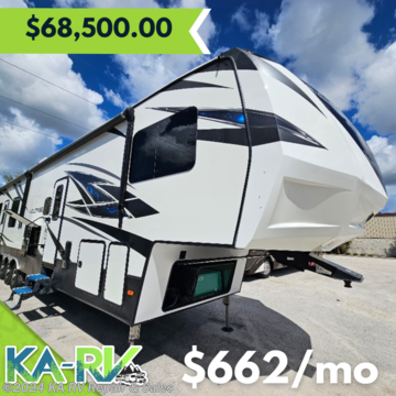 &lt;p&gt;&lt;span style=&quot;color: #0d0d0d; font-family: Roboto, Noto, sans-serif; font-size: 15px; white-space-collapse: preserve;&quot;&gt;Three-axle 43&amp;rsquo; toy hauler fifth wheel with an 18-foot garage! Rear garage has electric drop-down beds, with upper queen and bottom convertible to sofas, dinette or beds. Farther forward in the garage is another electric queen bed. Washer/dryer hookups in garage. Rear ramp makes a deck, with railings, steps and awning. Isinglass sliding doors lead to ramp/deck area. Glass sliding doors lead to living area. Large sofa with recliners. Kitchen with 4-door refrigerator. Elegant curved steps lead up to bathroom and bedroom. Bathroom is accessible with slides closed. Large bathroom with great counter space and corner shower. Queen bed in bedroom. Closet on a slide-out in bedroom provides great storage space. New roof, under warranty. UVW 14,852 lbs. GVWR 17,730 lbs. Fresh water capacity 96 gallons, gray water 75 gallons, black water 45 gallons. Model 3815.&lt;/span&gt;&lt;/p&gt;