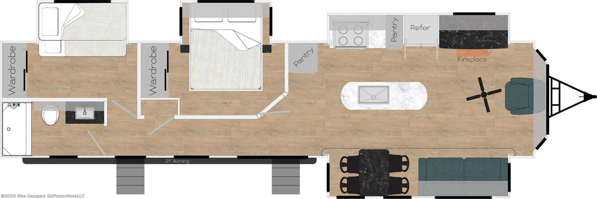 Floorplan of 2025 Recreation by Design Bay Point BP-391 IK2B