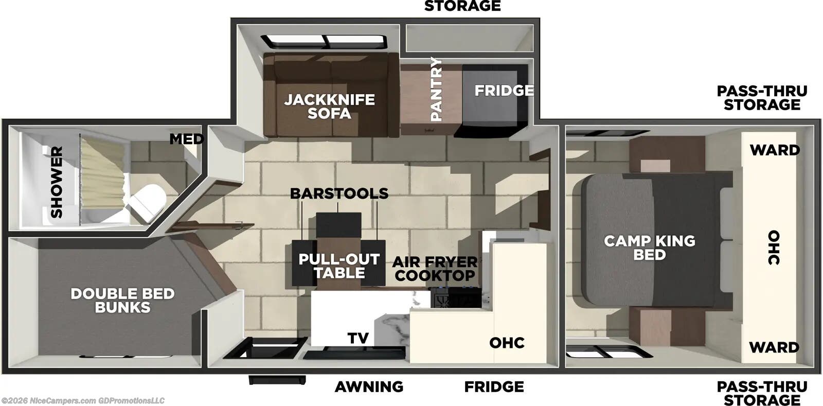 Floorplan of 2026 Prime Time Tracer 250BH