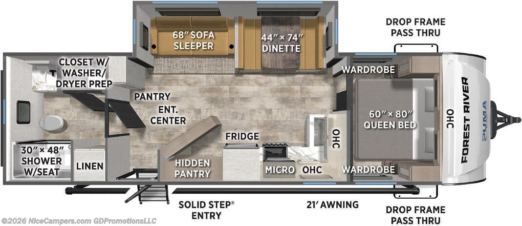Floorplan of 2026 Forest River Puma Tracks 2580RBSS