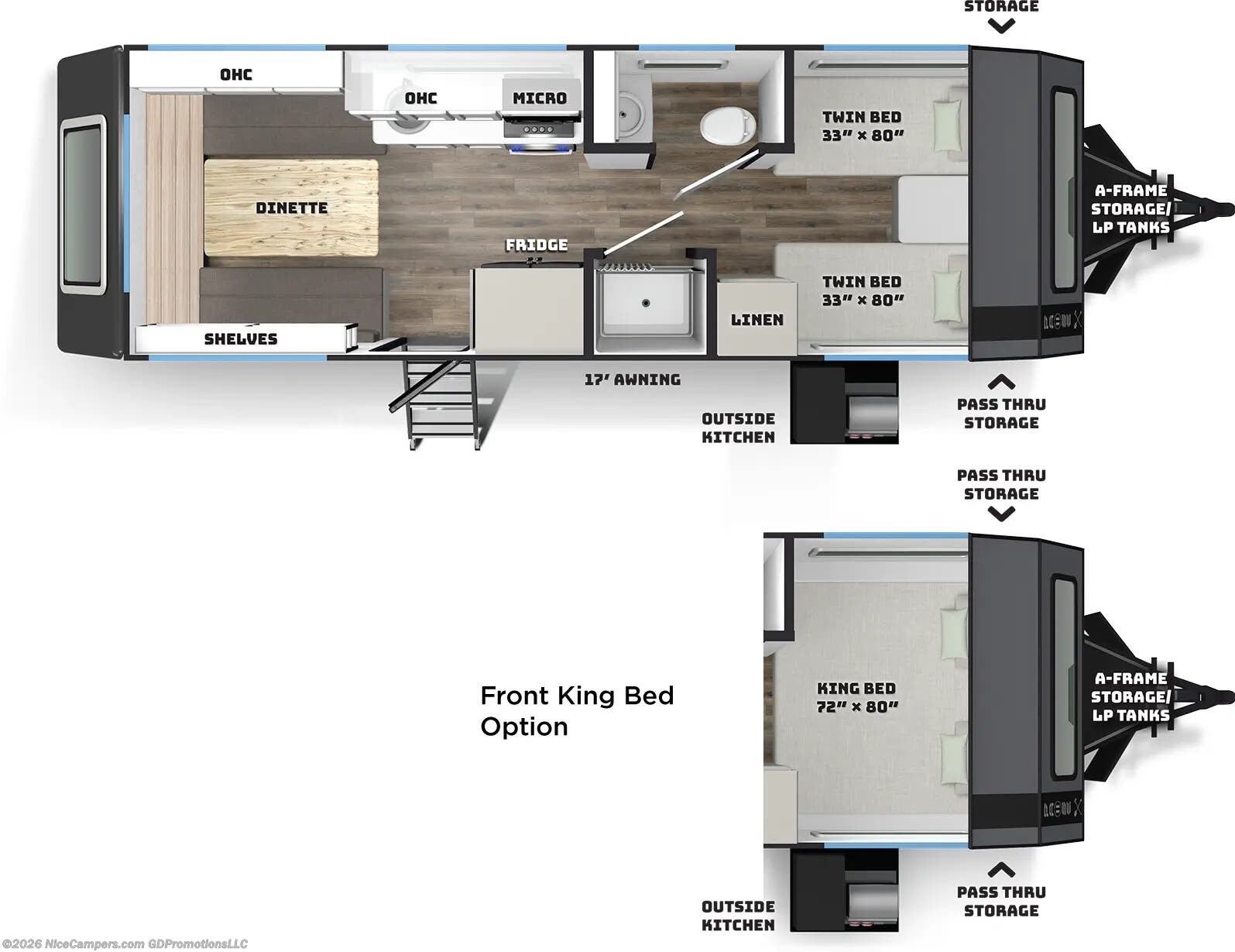 2026 Palomino Pause XC22.4 - New Travel Trailer For Sale by NiceCampers.com in Russellville, Arkansas features Air Conditioning, Spare Tire Kit, Outside Kitchen, Leveling Jacks, Refrigerator