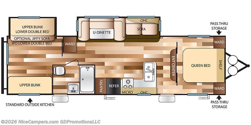 2018 Forest River Wildwood 32BHDS - Used Travel Trailer For Sale by NiceCampers.com in Russellville, Arkansas features Microwave, LED Lights, Shower, Power Awning, Slideout