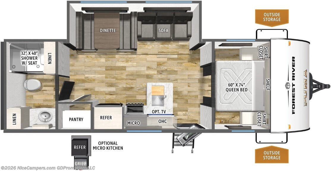 Floorplan of 2026 Forest River Puma Camping Edition 250RBCE