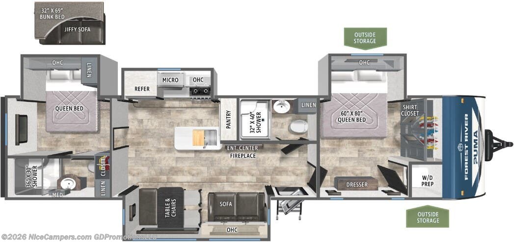 Floorplan of 2026 Forest River Puma 340DB