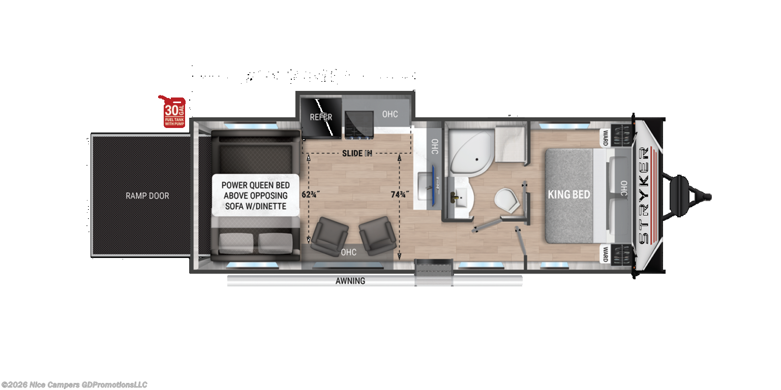 2021 Cruiser RV Stryker ST 2613 - Used Toy Hauler For Sale by Nice Campers in Russellville, Arkansas features Swing Out Rear Gate, 50 Amp Service, Microwave, Generator, Enclosed Underbelly