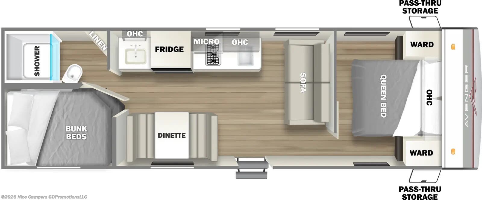 Floorplan of 2025 Prime Time Avenger LT 25BH