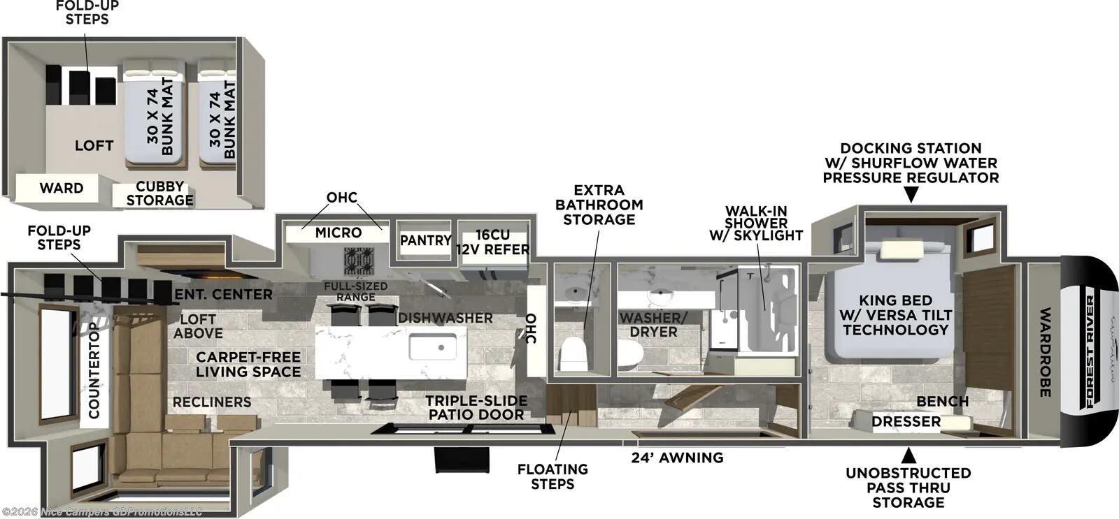 Floorplan of 2026 Forest River Impression 44STAY