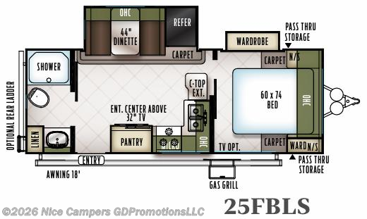 Floorplan of 2018 Forest River Flagstaff Micro Lite 25FBLS