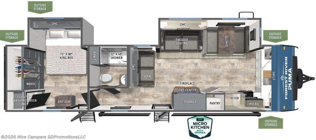 Floorplan of 2027 Forest River Puma 31FKRK