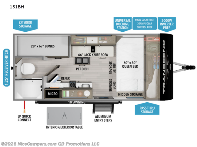 2026 Grand Design Transcend One 151BH Floorplan