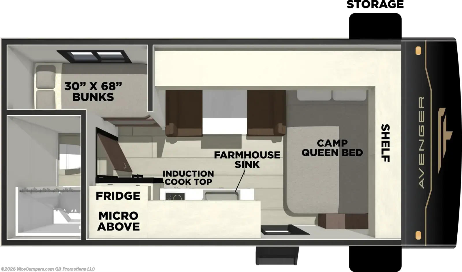 Floorplan of 2027 Forest River Avenger LT 16BHX