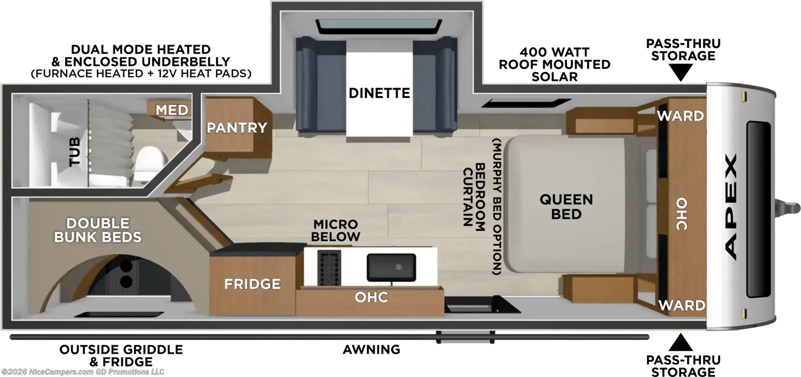 Floorplan of 2027 Coachmen Apex Nano 208BHS