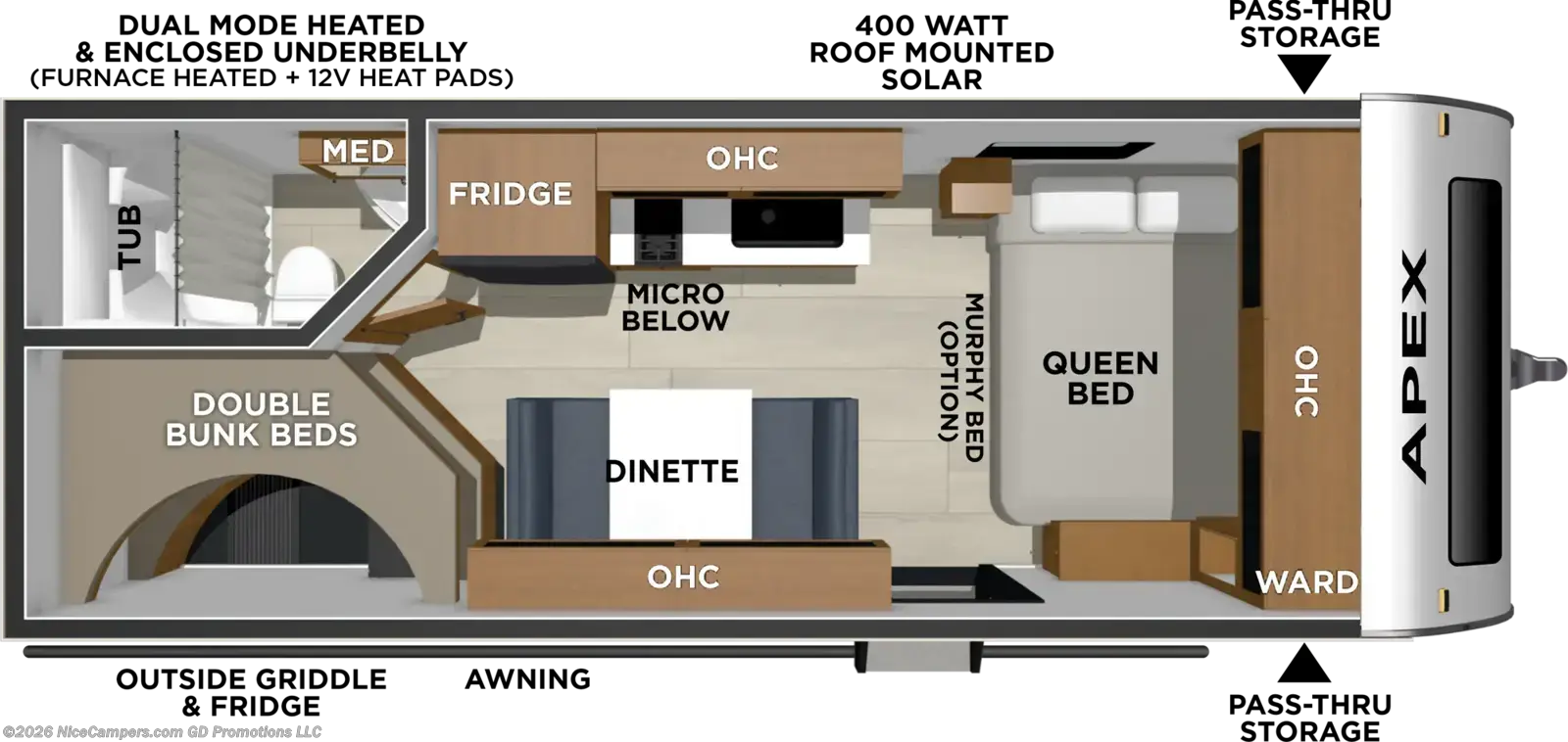 Floorplan of 2027 Coachmen Apex Nano 186BH