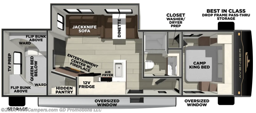 Floorplan of 2027 Forest River Avenger 28QBS