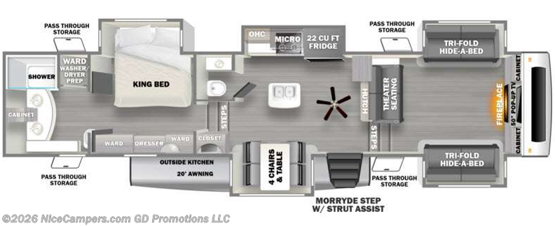 Floorplan of 2022 Forest River Sandpiper Luxury 391FLRB