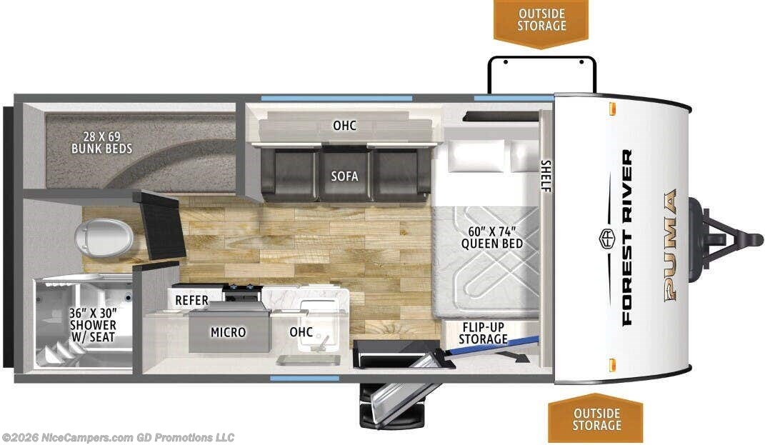 Floorplan of 2027 Forest River Puma Camping Edition 16BHCE