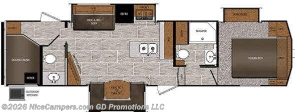 Floorplan of 2021 Prime Time Crusader Lite 33BH