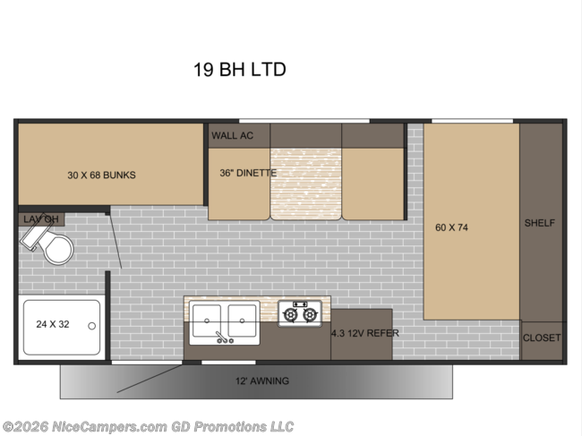 2026 Sunset Park RV Sun Lite LTD 19BH Floorplan
