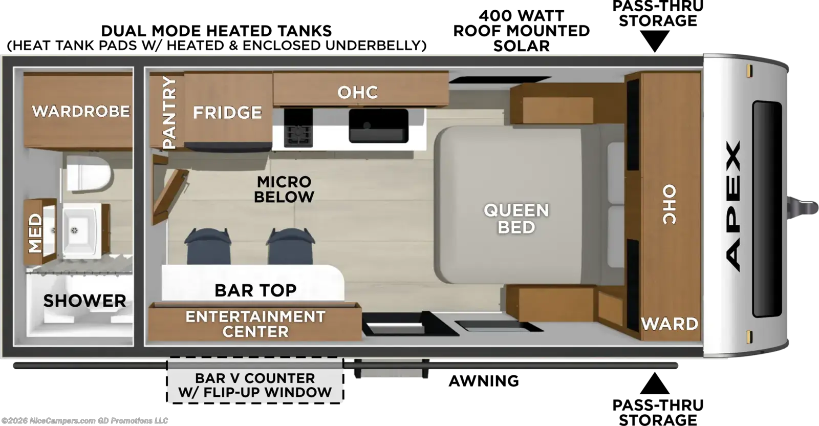 Floorplan of 2027 Coachmen Apex Nano 181RB