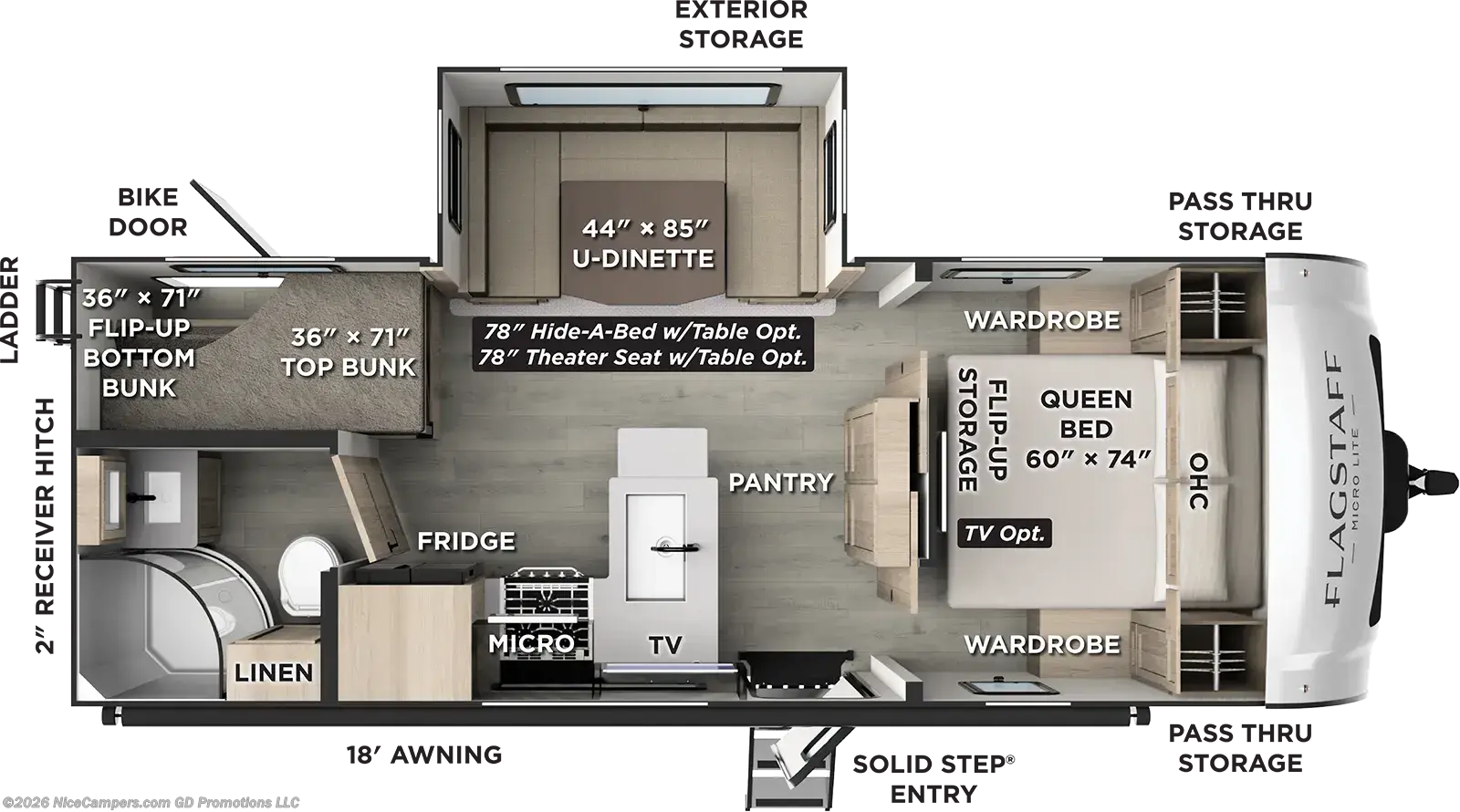 Floorplan of 2027 Forest River Flagstaff Micro Lite 25DBH