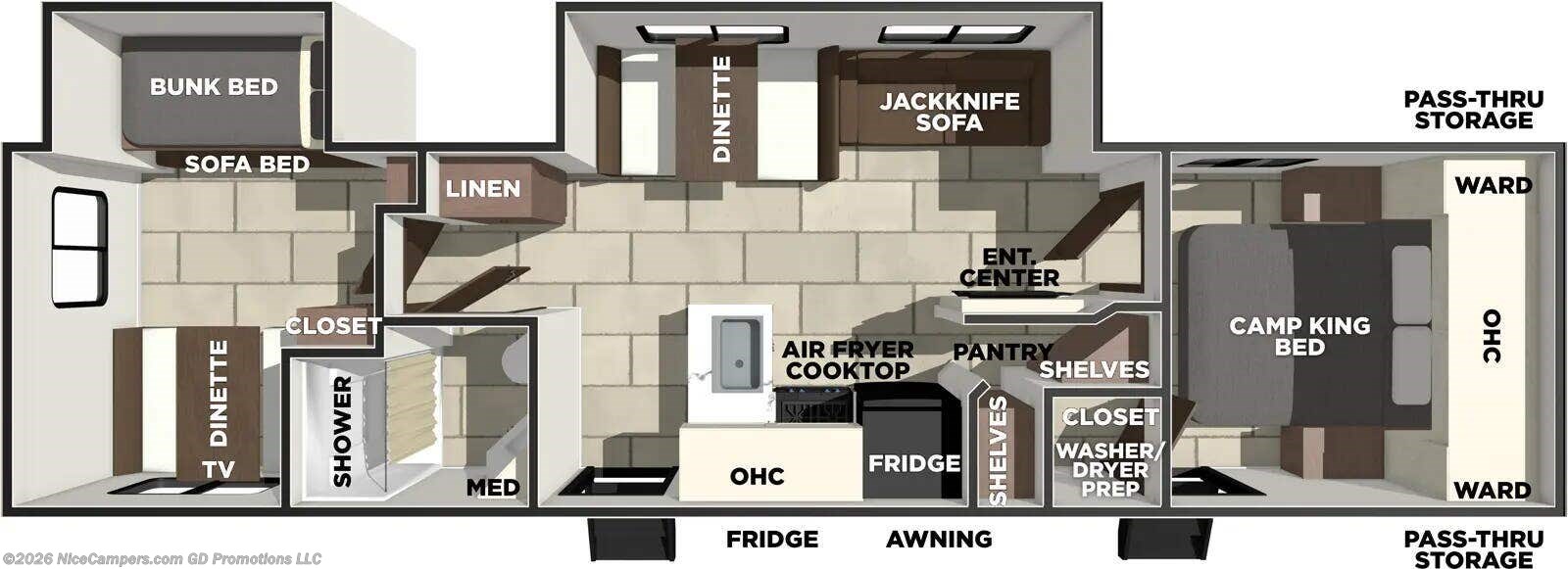 Floorplan of 2026 Prime Time Tracer 295DB