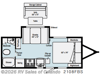 Floorplan of 2022 Winnebago Micro Minnie 2108FBS