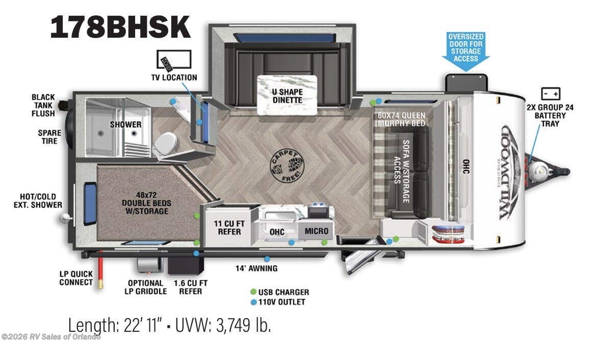 Floorplan of 2021 Forest River Wildwood FSX 178BHSK