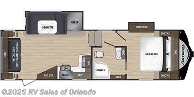 2018 Aerolite Astoria 2513RLF - Used Fifth Wheel For Sale by RV Sales of Orlando in Longwood, Florida features Refrigerator, Stereo System, Air Conditioning, Stove Top Burner, Microwave
