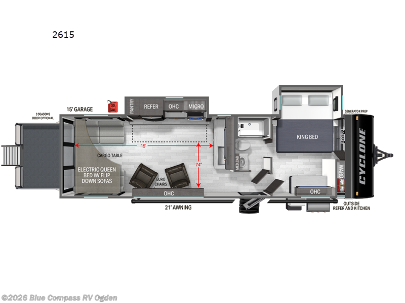 2027 Heartland Cyclone 2615 - New Toy Hauler For Sale by Blue Compass RV Ogden in Marriott-Slaterville, Utah features Slideout