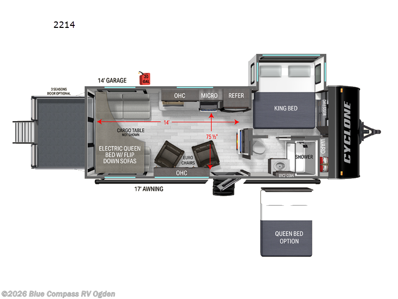 2027 Heartland Cyclone 2214 - New Toy Hauler For Sale by Blue Compass RV Ogden in Marriott-Slaterville, Utah features Slideout