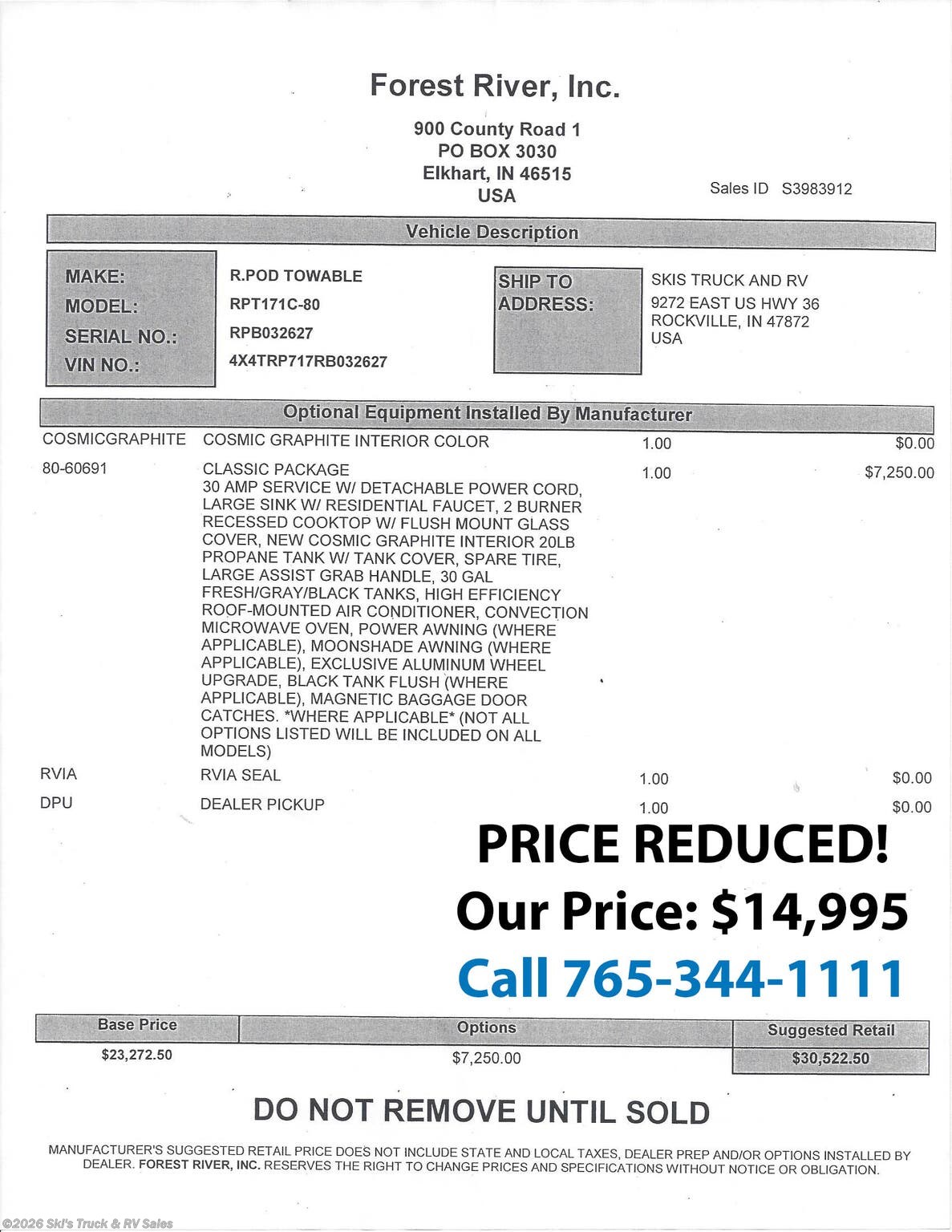 New 2024 Forest River R-Pod RP-171C available in Rockville, Indiana