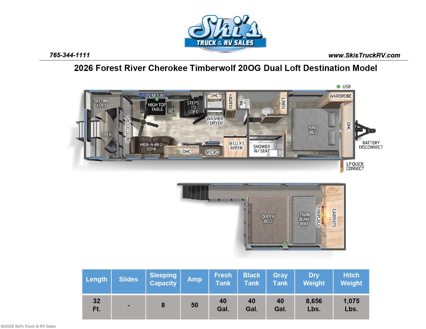 2026 Timberwolf 20OG Destination Dual Loft by Forest River from Ski's Truck & RV Sales in Rockville, Indiana