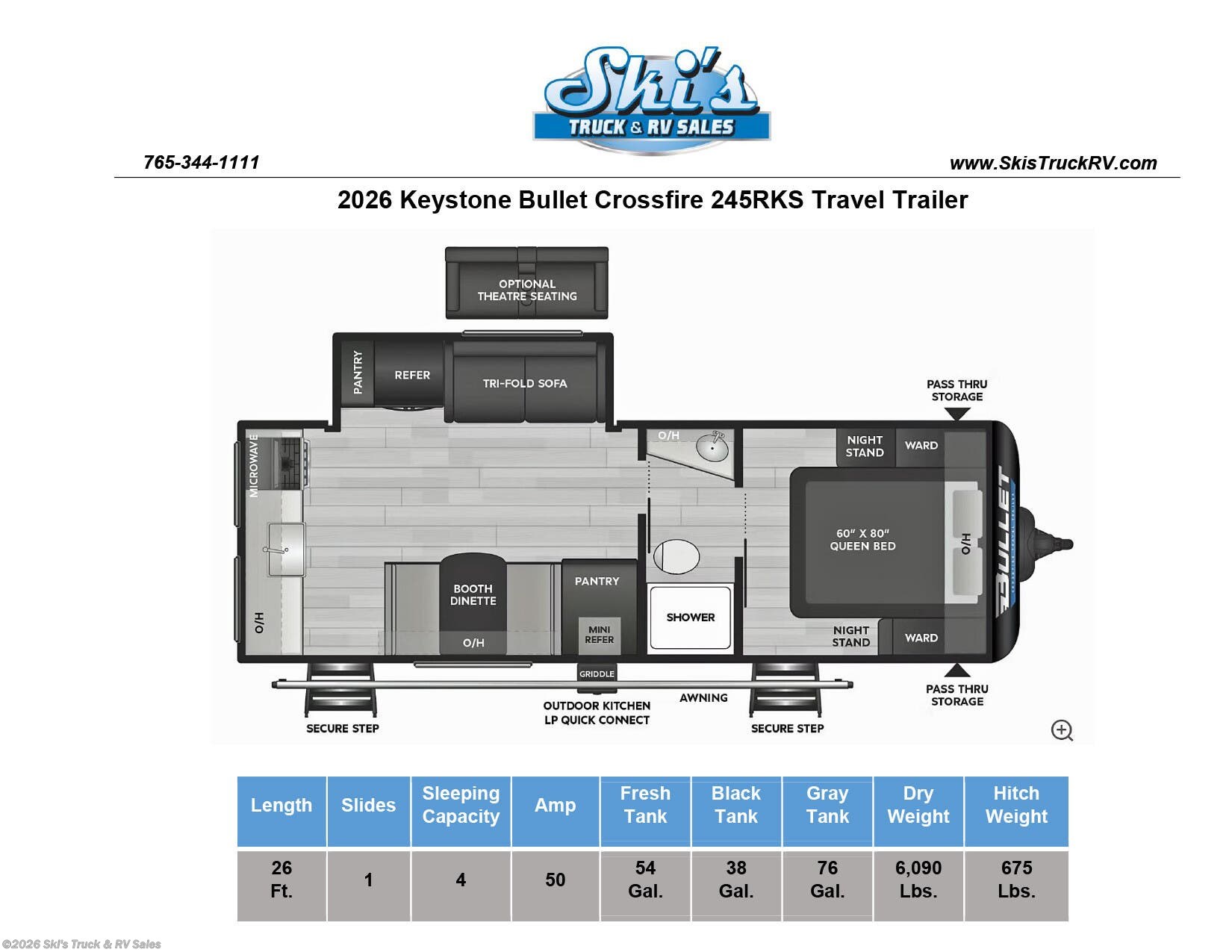 2026 Bullet Crossfire 245RKS by Keystone from Ski's Truck & RV Sales in Rockville, Indiana