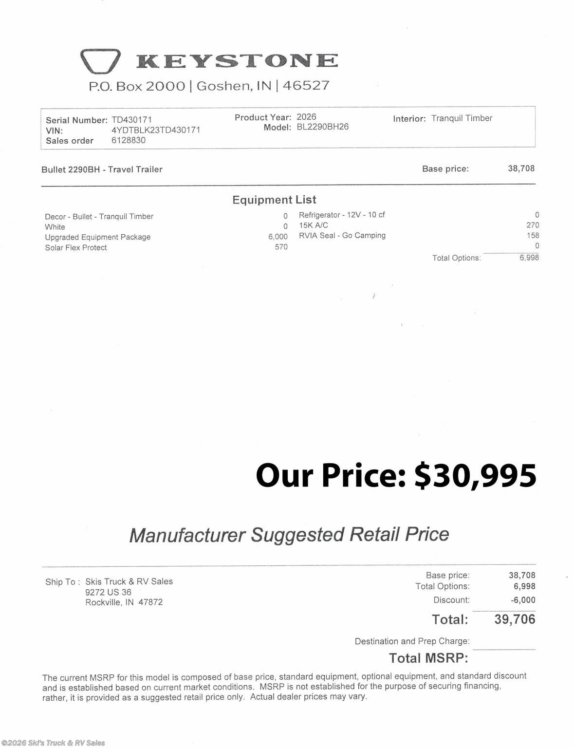 New 2026 Keystone Bullet Crossfire 2290BH available in Rockville, Indiana