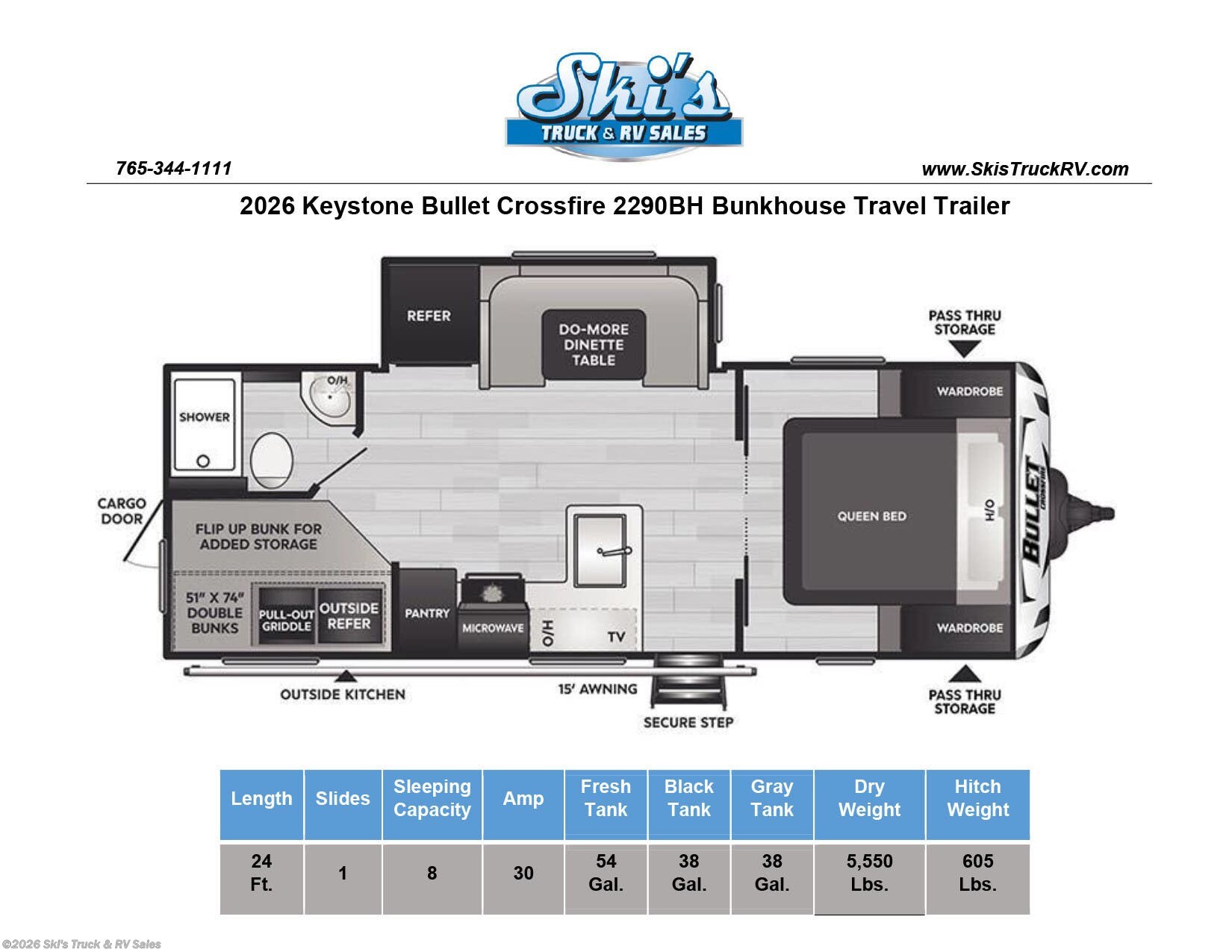 2026 Bullet Crossfire 2290BH by Keystone from Ski's Truck & RV Sales in Rockville, Indiana