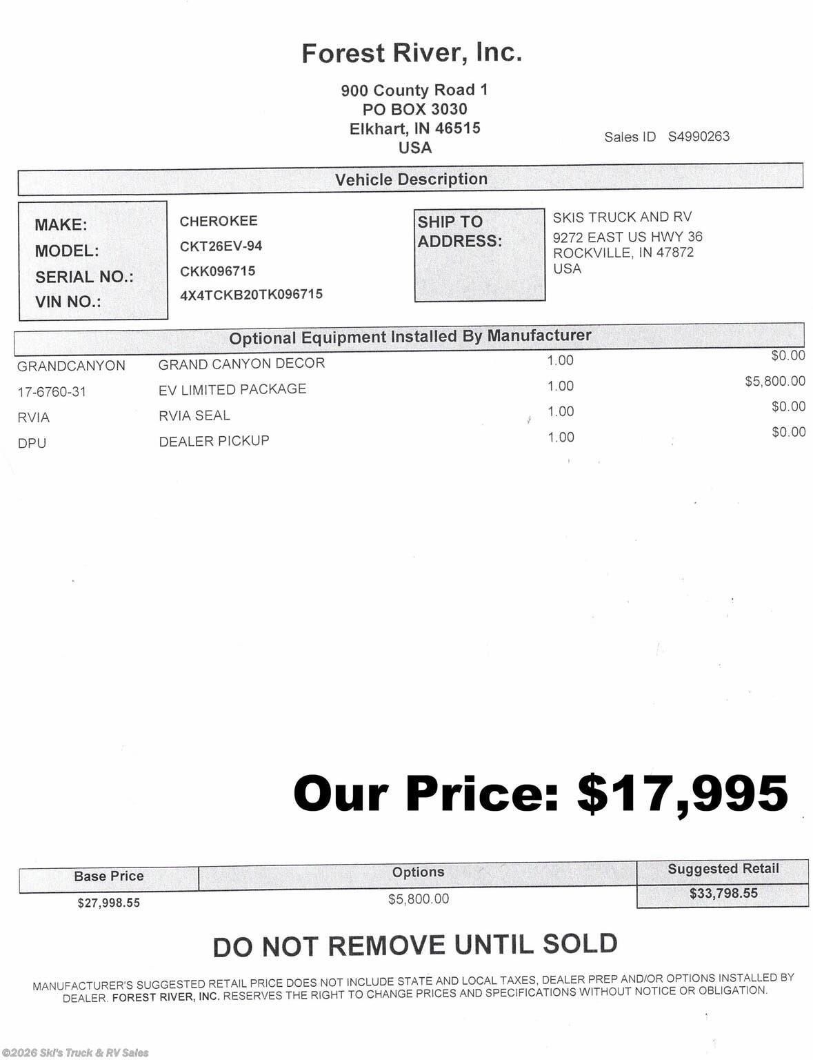New 2026 Forest River Cherokee Grey Wolf 26EV available in Rockville, Indiana