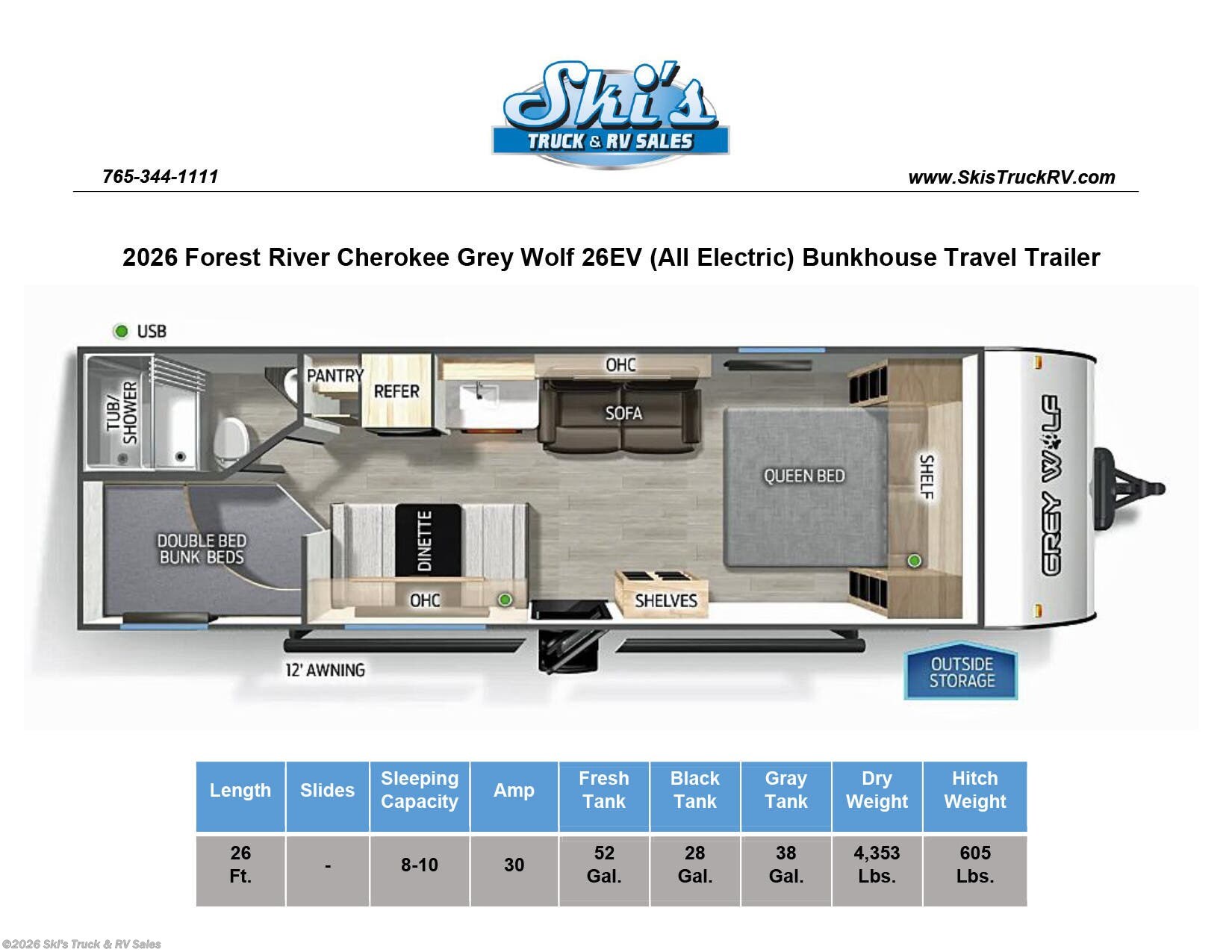 2026 Cherokee Grey Wolf 26EV by Forest River from Ski's Truck & RV Sales in Rockville, Indiana