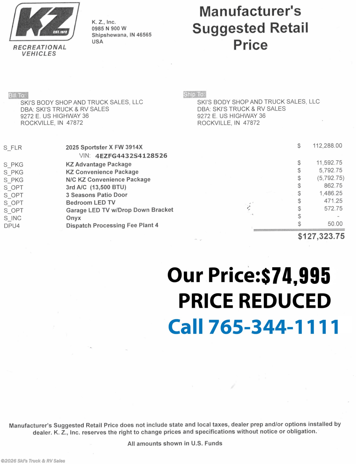 New 2025 K-Z Sportster X 3914X available in Rockville, Indiana