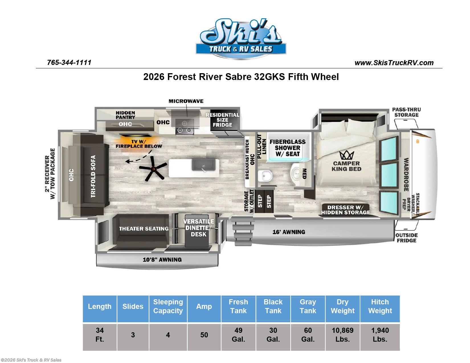 New 2026 Forest River Sabre 32GKS available in Rockville, Indiana