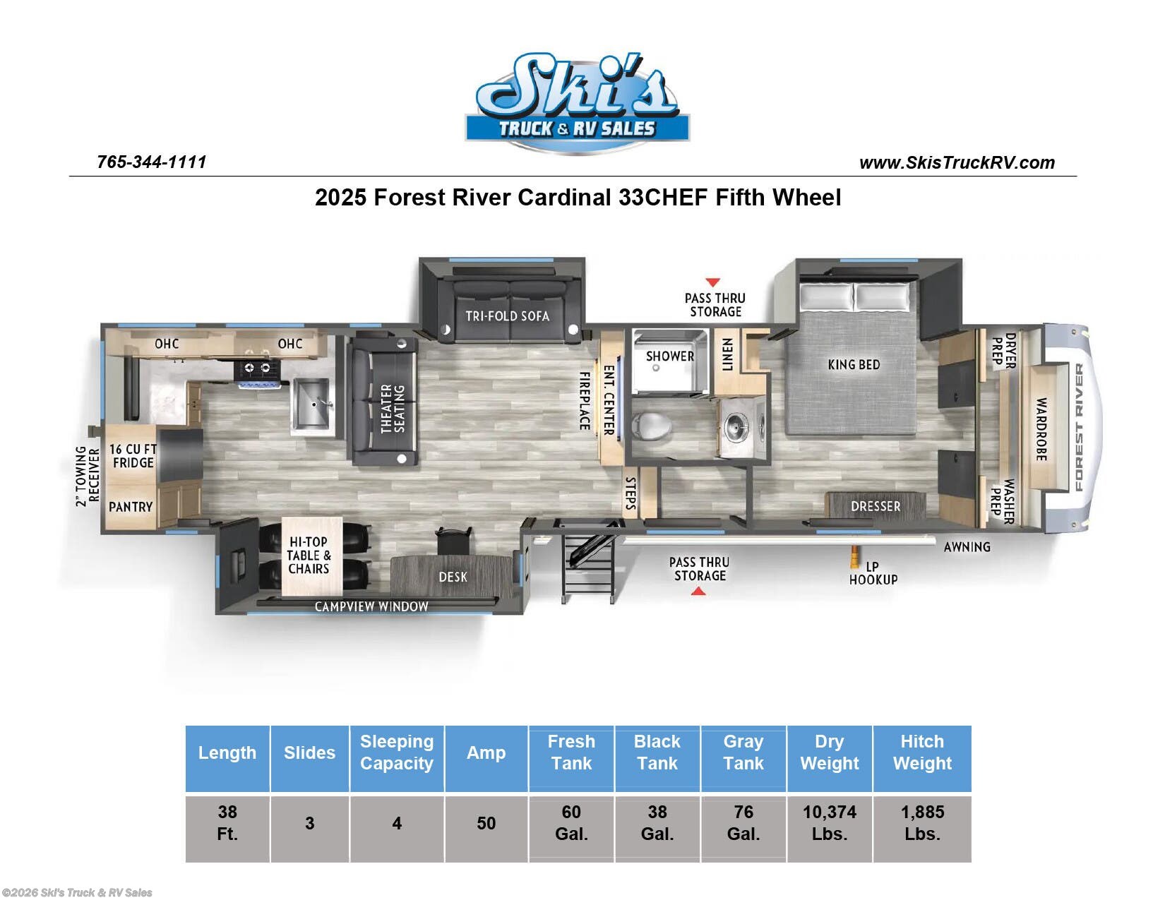 New 2025 Forest River Cardinal 33CHEF available in Rockville, Indiana