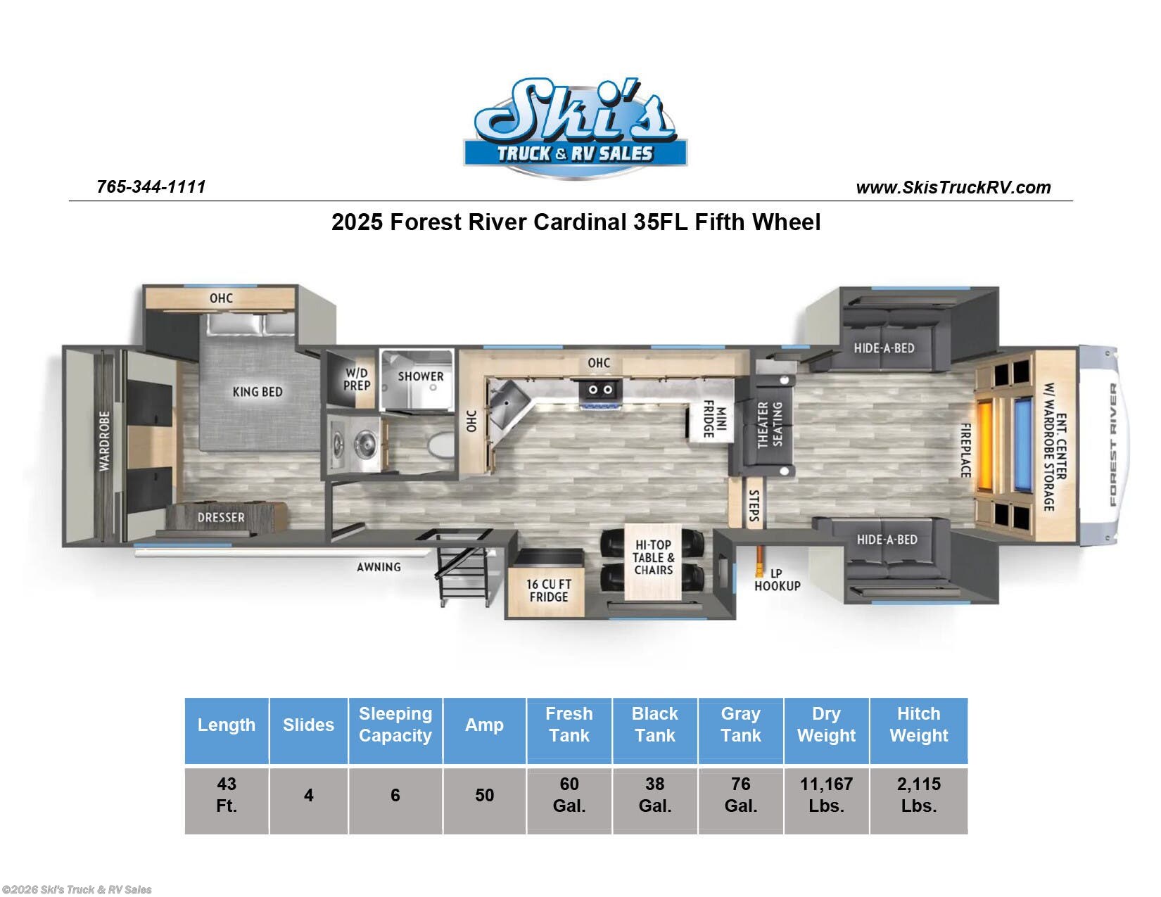 2025 Cardinal 35FL by Forest River from Ski's Truck & RV Sales in Rockville, Indiana