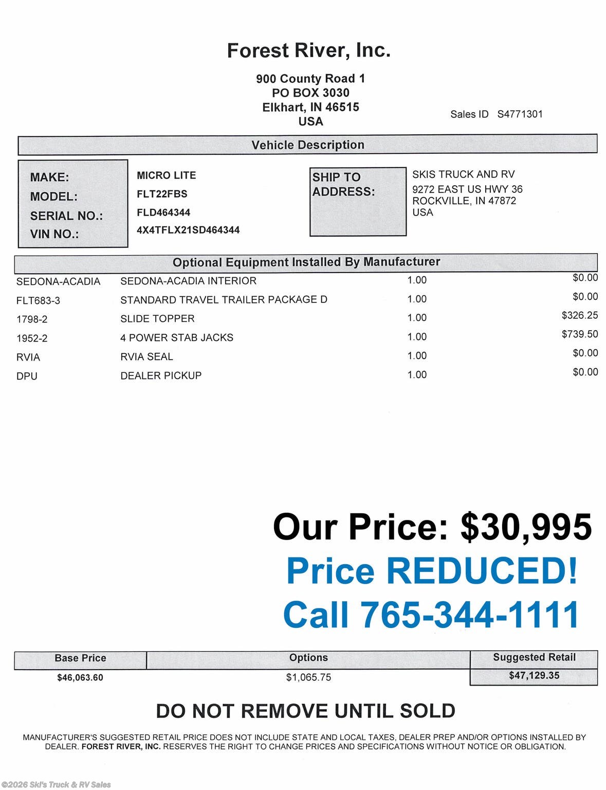 New 2025 Forest River Flagstaff Micro Lite 22FBS available in Rockville, Indiana