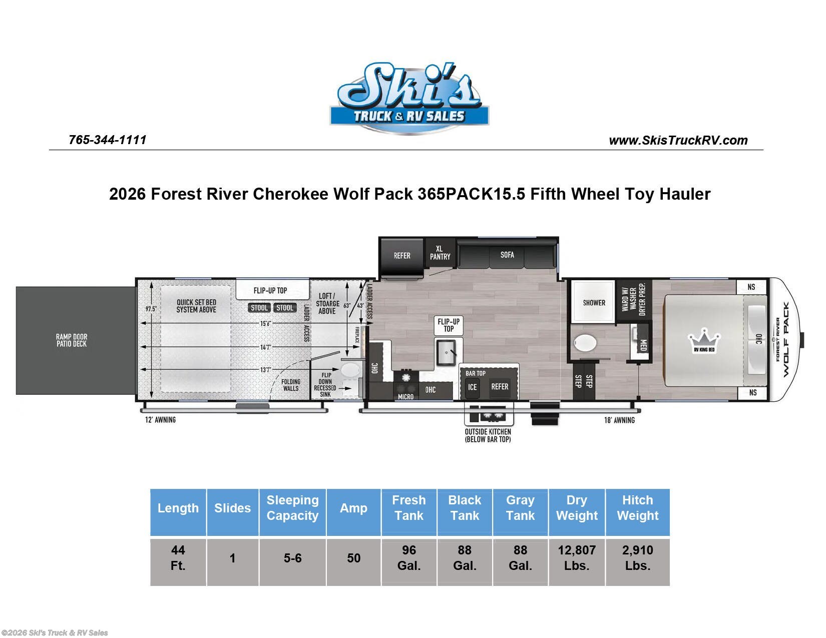 2026 Cherokee Wolf Pack 365PACK15.5 by Forest River from Ski's Truck & RV Sales in Rockville, Indiana
