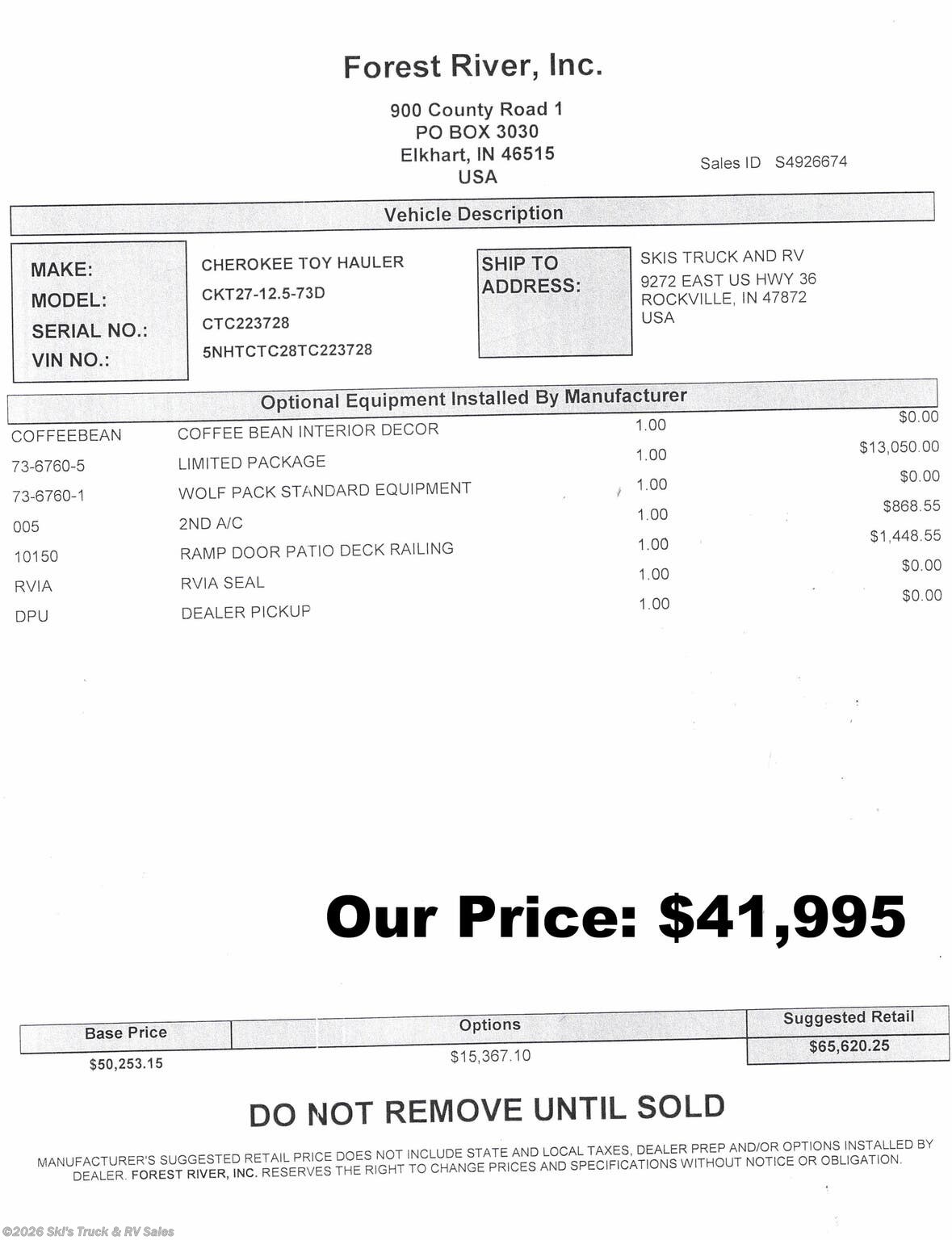 New 2026 Forest River Cherokee Wolf Pack 27-12.5 available in Rockville, Indiana