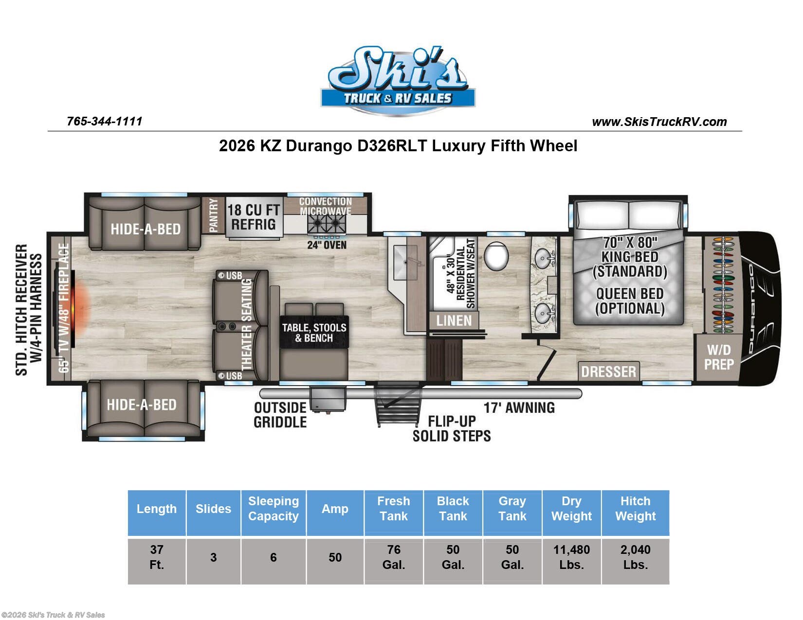2026 Durango D326RLT by K-Z from Ski's Truck & RV Sales in Rockville, Indiana