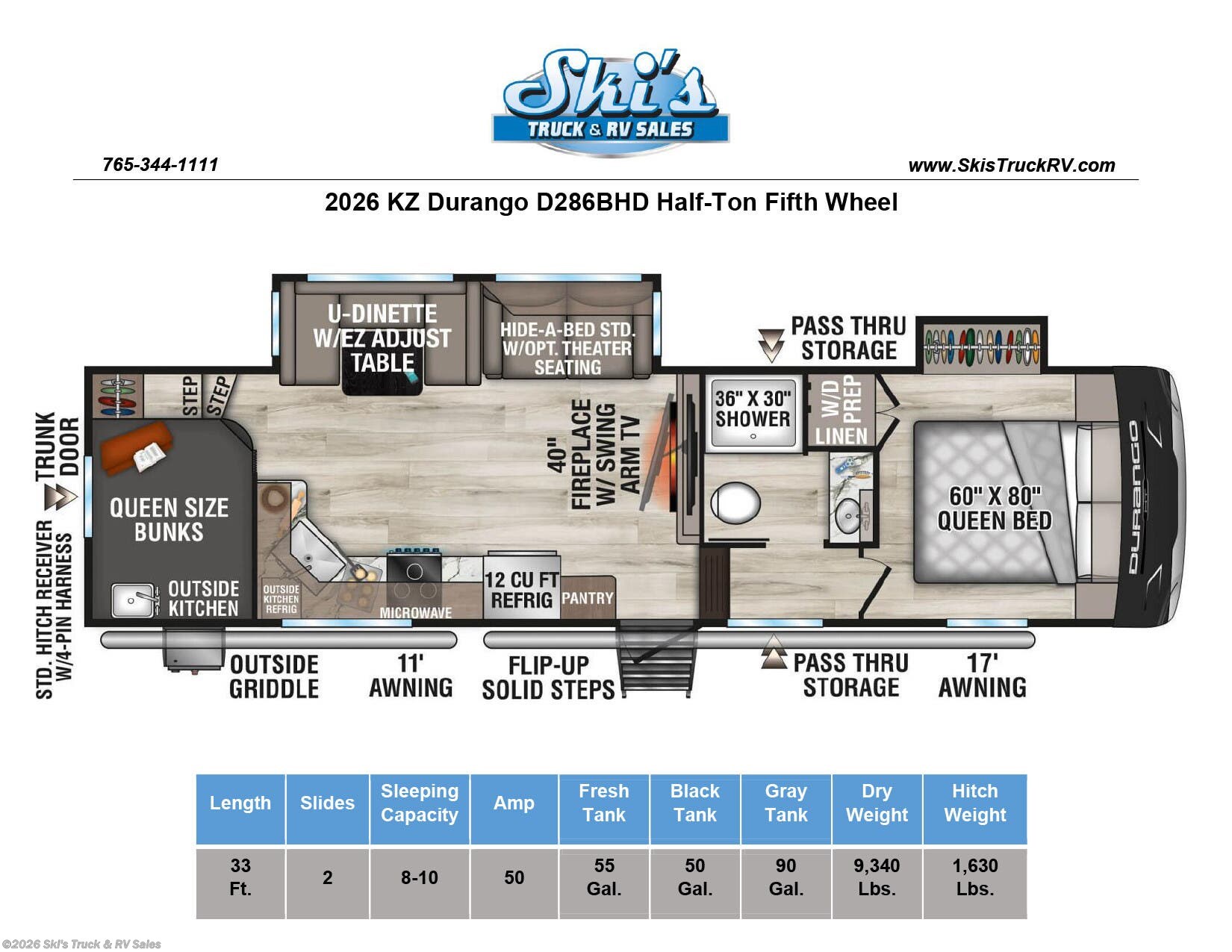 2026 Durango D286BHD Half-Ton by K-Z from Ski's Truck & RV Sales in Rockville, Indiana